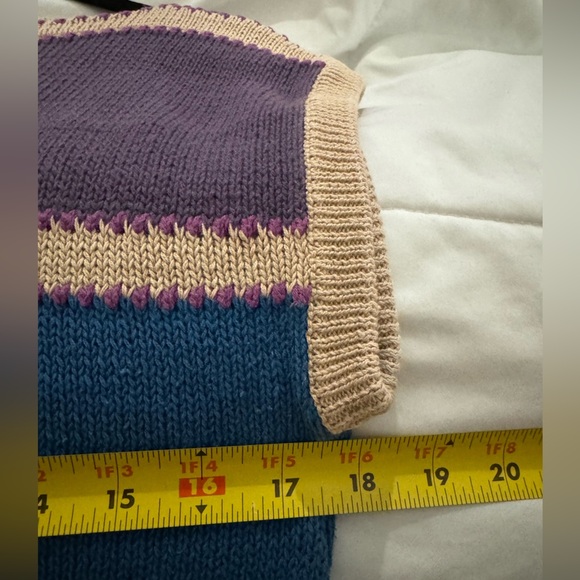 VTG 80’s Colorful Striped Sweater Vest Linen Cotton Woman’s 90’s Small Granny - Picture 7 of 8
